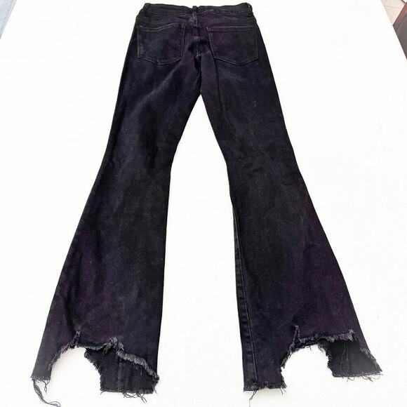 Flying Monkey Black Flare Distressed Ripped Hem Wide Leg Denim Jeans Size 24 - Picture 3 of 7